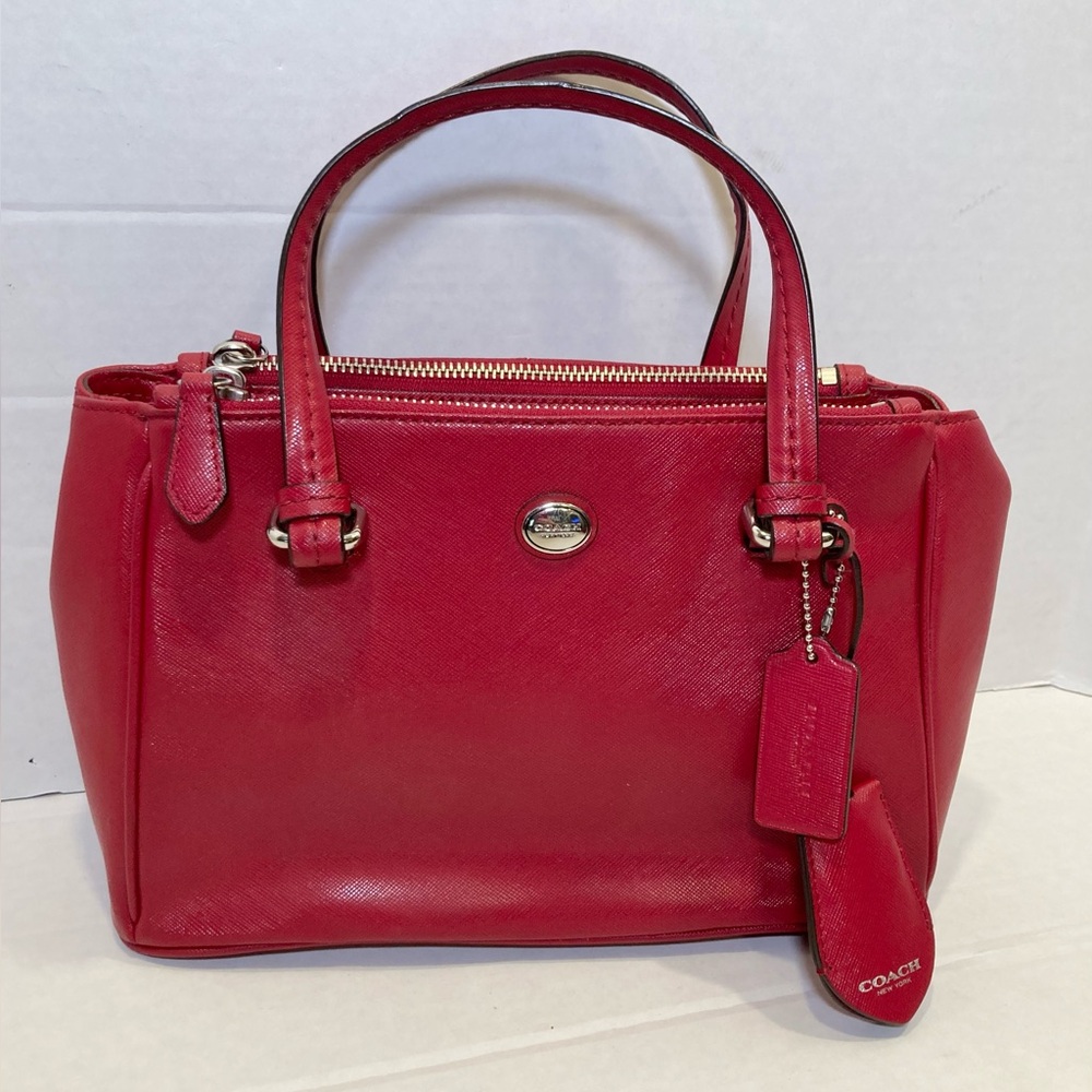 Coach Peyton Leather Mini Carryall Satchel Crossbody Bag in Red - Picture 2 of 16